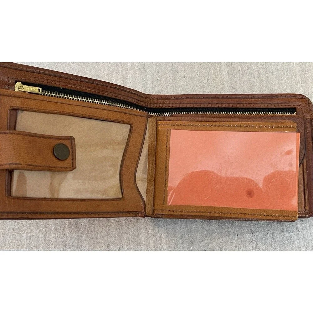 VTG Handcrafted Mexican Tooled Leather Bifold Wallet Aztec Calendar Sun ID Slot